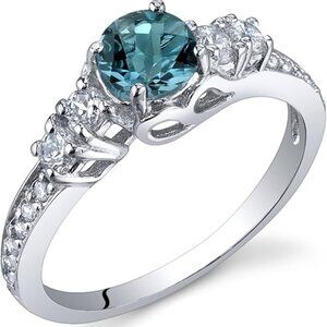 925 Sterling Silver, 0.50 Carat Round Shape Blue Topaz Birthstone Ring